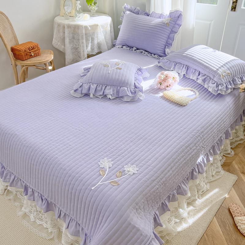 Pure cotton yarn-dyed bed cover, quilted quilted cotton non-slip cotton three-piece set, cross-border tatami mattress can be covered
