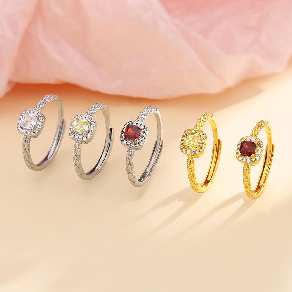 Artselect Ring Twist With Red Square Candy Stone White Plated Gold