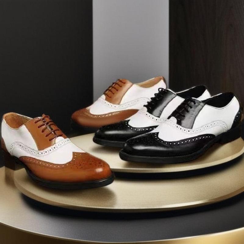Men's Brogue Leather Shoes: Large Size, Color-Block, Trendy Formal Footwear