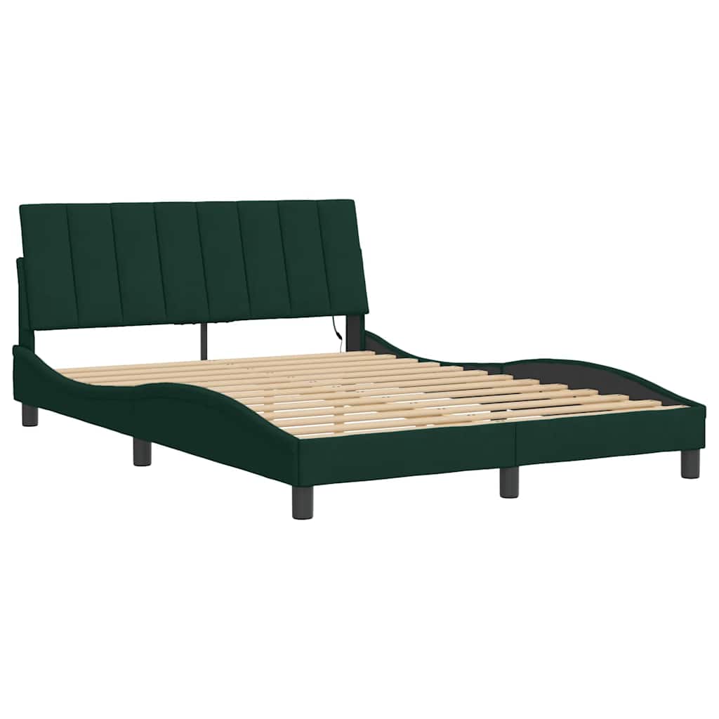 Bed Frame with LED Lights without Mattress Hanko Dark Green 120x200 cm Velvet