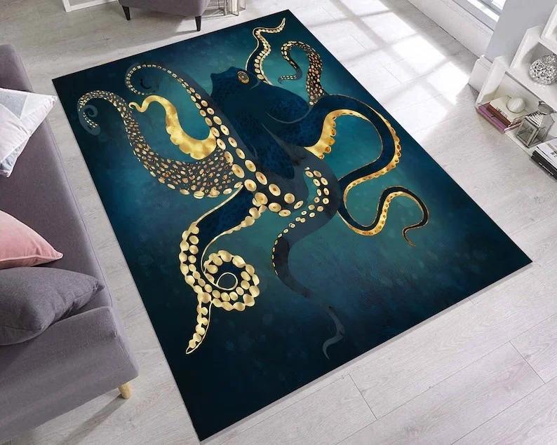 Dywan Ośmiornica Magia Głębinowa do Salonu Sypialni Przyłóżkowy Miękki Dywanik Lounge Antypoślizgowa Mata Podłogowa Kuchnia Wejście Wycieraczka