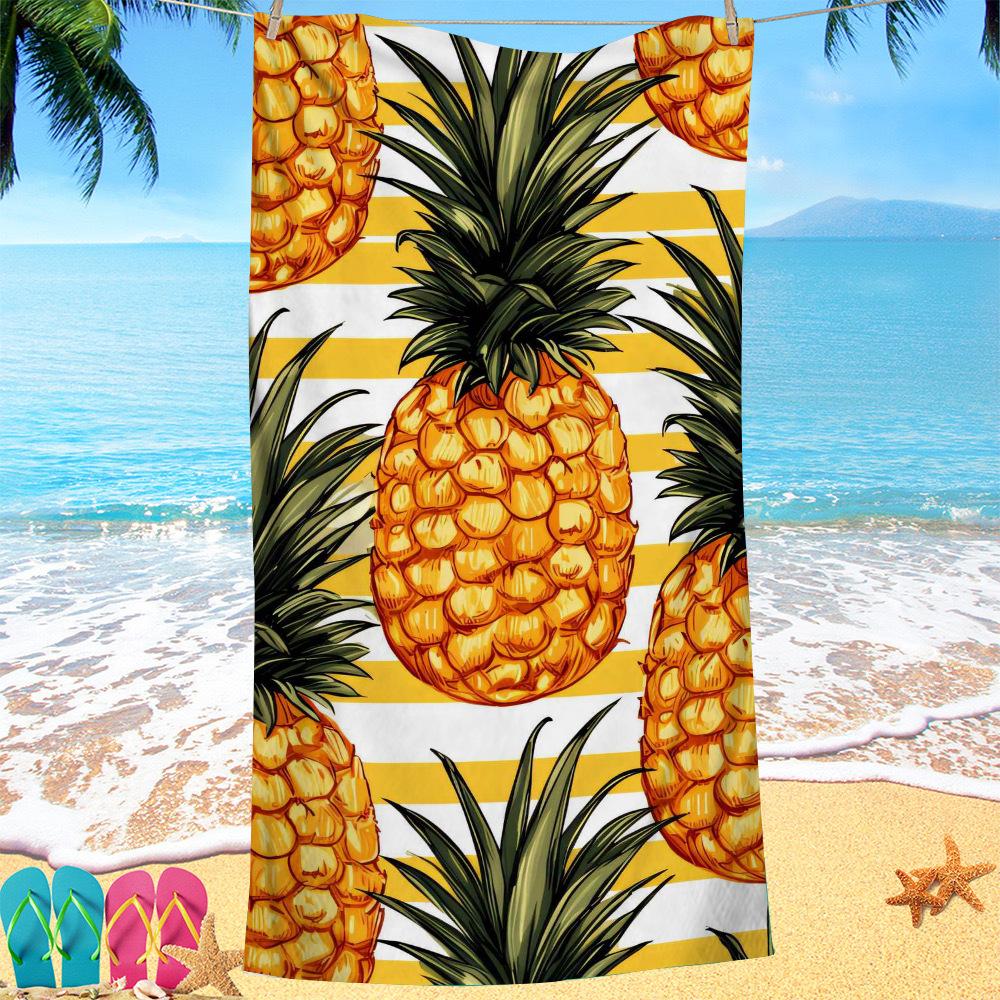 Creative Painted Pineapple Digital-printed Polyester Superfine Fiber Double-sided Fleece Beach Vacation Bath Towel, Beach Towel