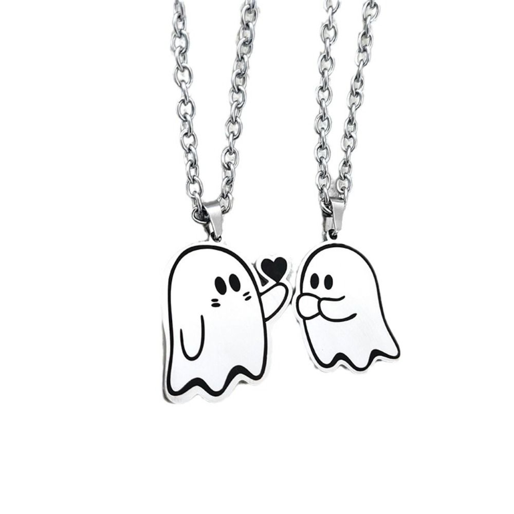 Finger Heart Couple Necklace Stainless Steel Lover Neckchian Fashion Ghostes Pendant  Jewelry Gift
