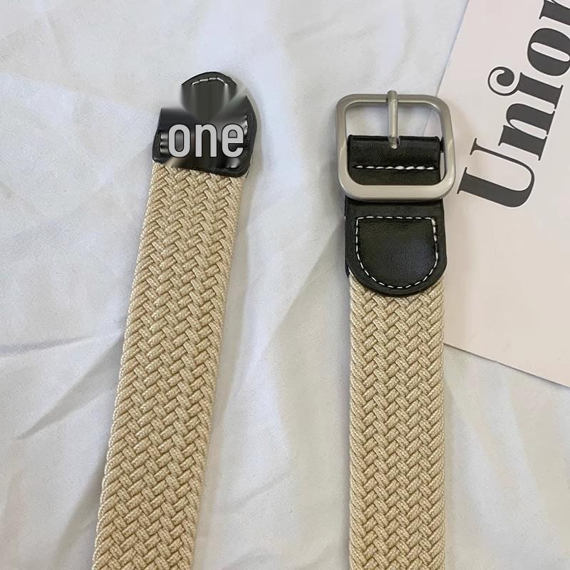 Unisex Korean Style Canvas Belt with Elastic Waistband and Pin Buckle