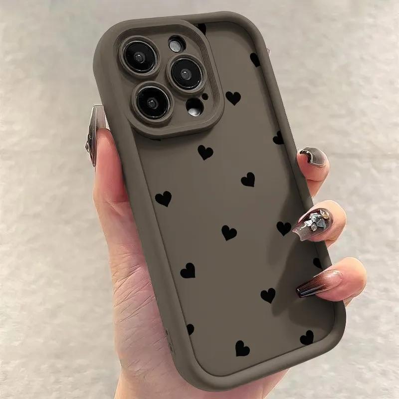 Czarny Miękki Matowy Etui z Serduszkiem Miłości Dla Xiaomi Redmi Note 14 13 12 11 Pro Plus 5G 12S 11S 10S 10 Pro Redmi 13C 12C 14C 4G Pokrowiec