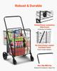 Folding Shopping Cart, Jumbo Grocery Cart with Double Baskets, 360° Swivel Wheels, Heavy Duty Utility Cart, 110 LBS Large Capacity Utility Cart for