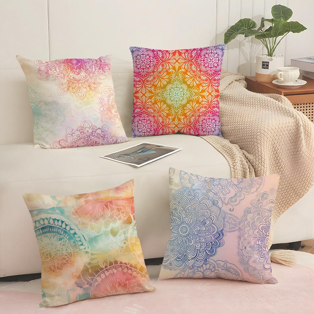 Colorful Floral Mandala Pattern Cushion Cover Short Plush Doublesided Print Square Throw Pillow Covers Sofa Home Cushion Decor