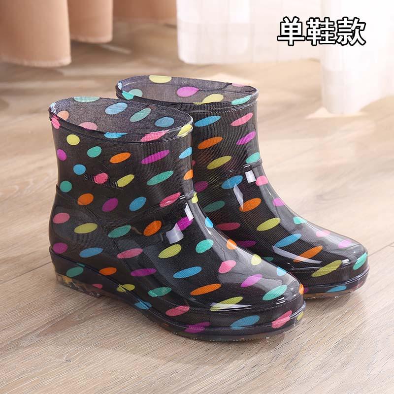 Fleece short rain shoes water shoes women wear waterproof rain boots non-slip shoes light car wash work water boots warm rubber shoes