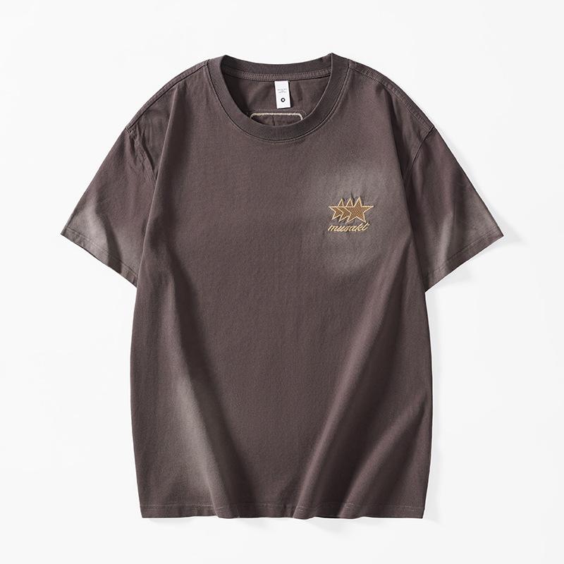 New Summer Heavyweight Wash Short-sleeved Men's Large-size Clothes Retro T-shirt Short Shirt