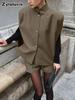 Unique Design Sleeveless Stand-Collar Vest Short Set Beige Color Set Women's Elegant Commute Fashion Two-Piece Outfit