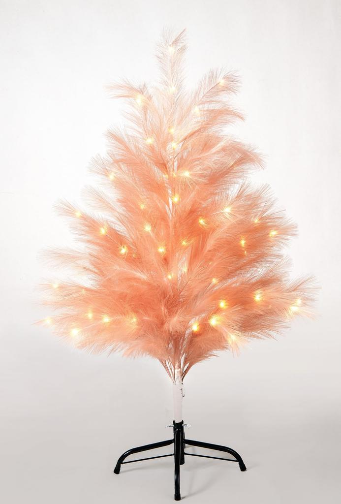 Livlight New Style Feather Blush with Christmas Stylish Tree Tree, Pink, 100cm, Lights, Tree,