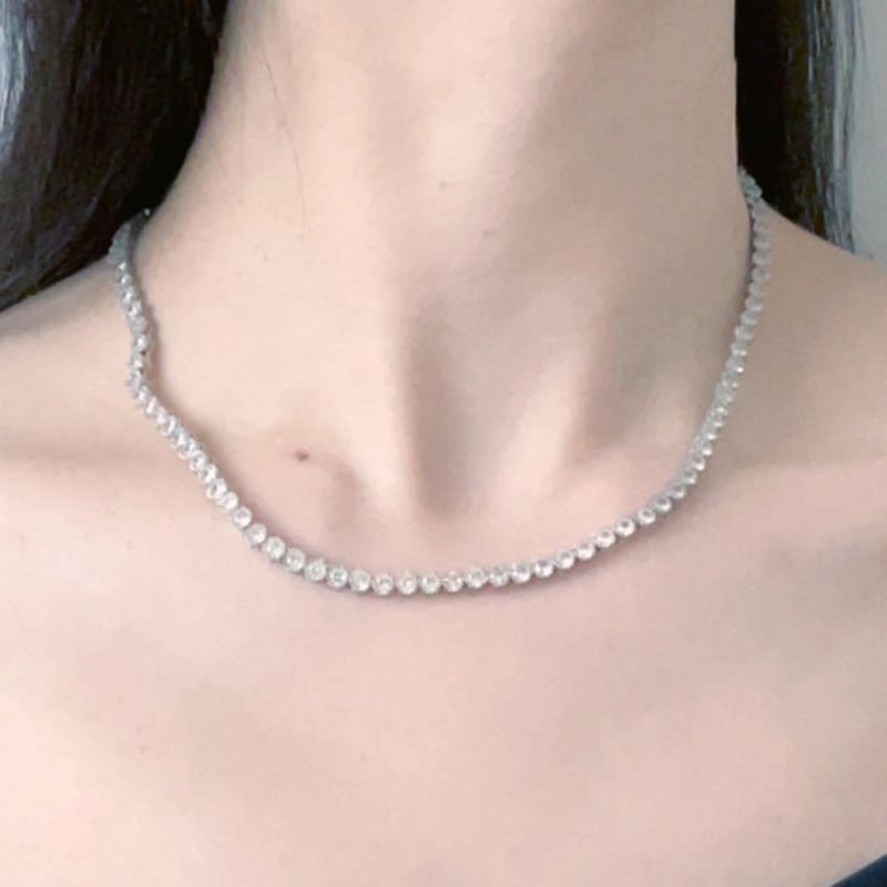 ELYONA Round Setting Tennis Chain Necklace with Cubic Zirconia (Gold/Silver) - Daily Layered Luxury Style