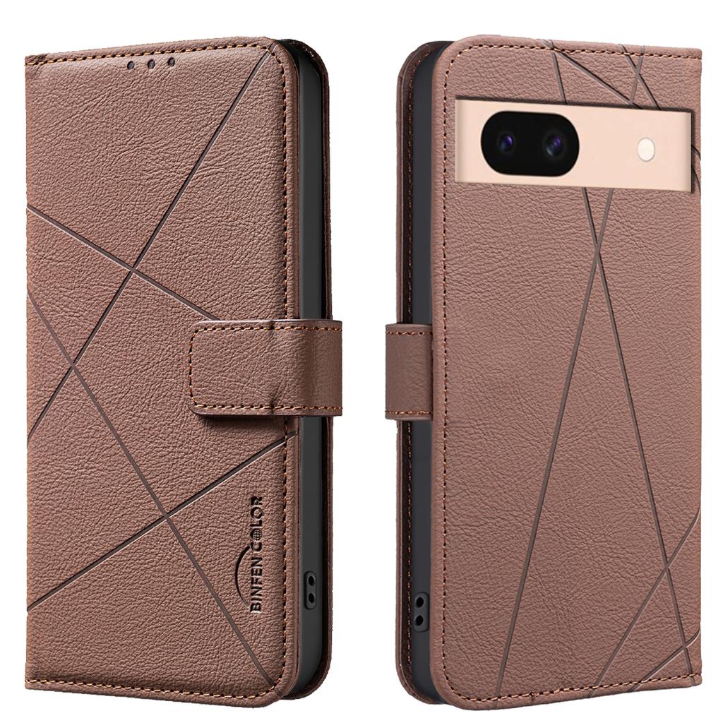 For Google Pixel 8 Case BINFEN COLOR BF35 Geometry Imprinted Leather Phone Cover RFID Blocking Wallet Stand