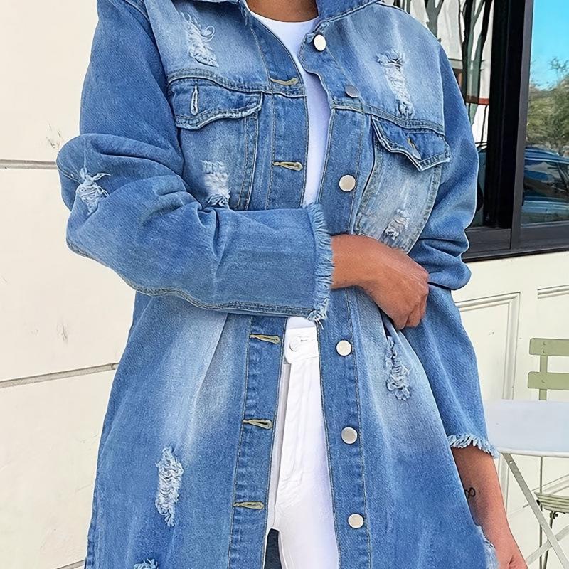 2026 New Arrival Women's Turn-Down Collar Denim Jacket, Single-Breasted Casual Coat - European & American Style