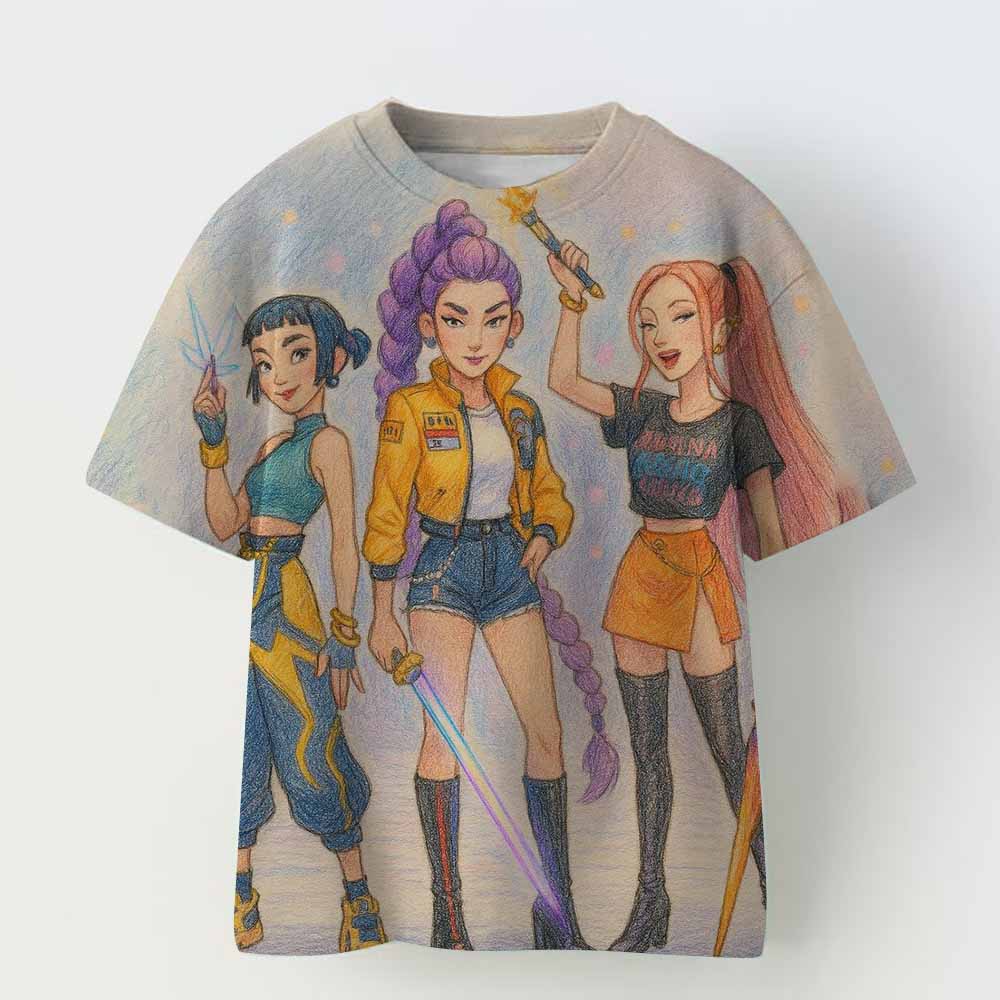 KPop Demon Hunters Tiger Girls Boys T-skjorte K-Pop Demon Hunters Barneklær T-skjorter Søt Tegneserieprint T-skjorte Topper