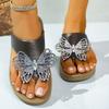Butterfly Decor Flat Sandals for Women Shiny Crystal Clip Toe Chunky Platform Slippers 2025 Plus Size Thick Sole Non Slip Shoes