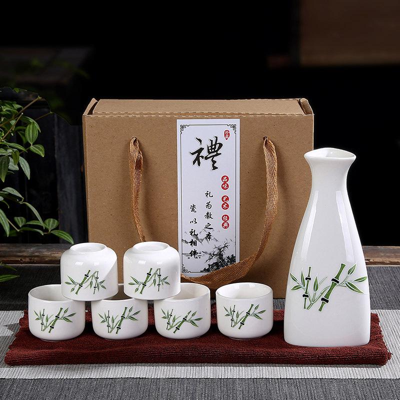 Japanese Ceramic Wine Bar Sets Glass Sake Wine Set Baijiu Whisky Cocktail Set Glass Flask Barware Family Gathering Wine Gift Box