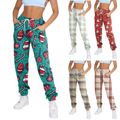 Women's Fashion Sport  Christmas Print Drawstring Pocket Casual Sweatpants Pants