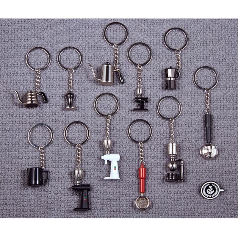 Stylish Coffee Themed Keychain Miniature Espresso Tool Keychain Authentic Coffee Accessories Charm for Fashion Lovers