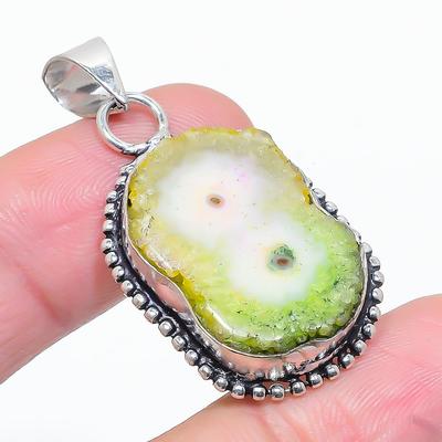 Natural Lemon Solar Quartz Gemstone 925 Sterling Silver Pendant 1.65" C0e97