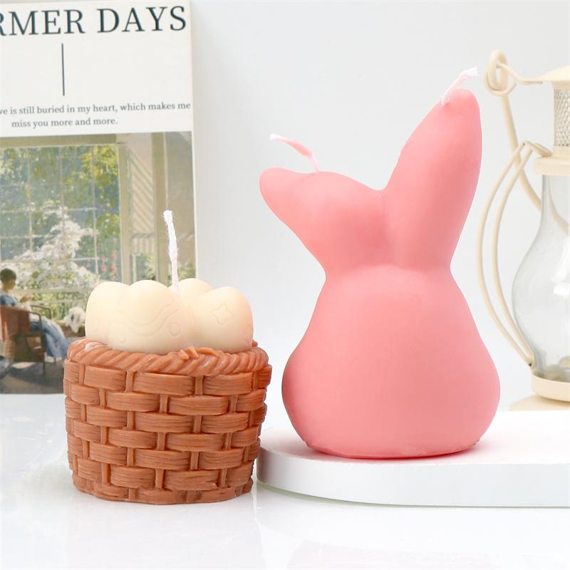 Easter Bunny Silicone Mold DIY Bowknot Grinning Rabbit Basket EggShape Multi Purpose Candle Plaster Tool Managed Holiday Decor