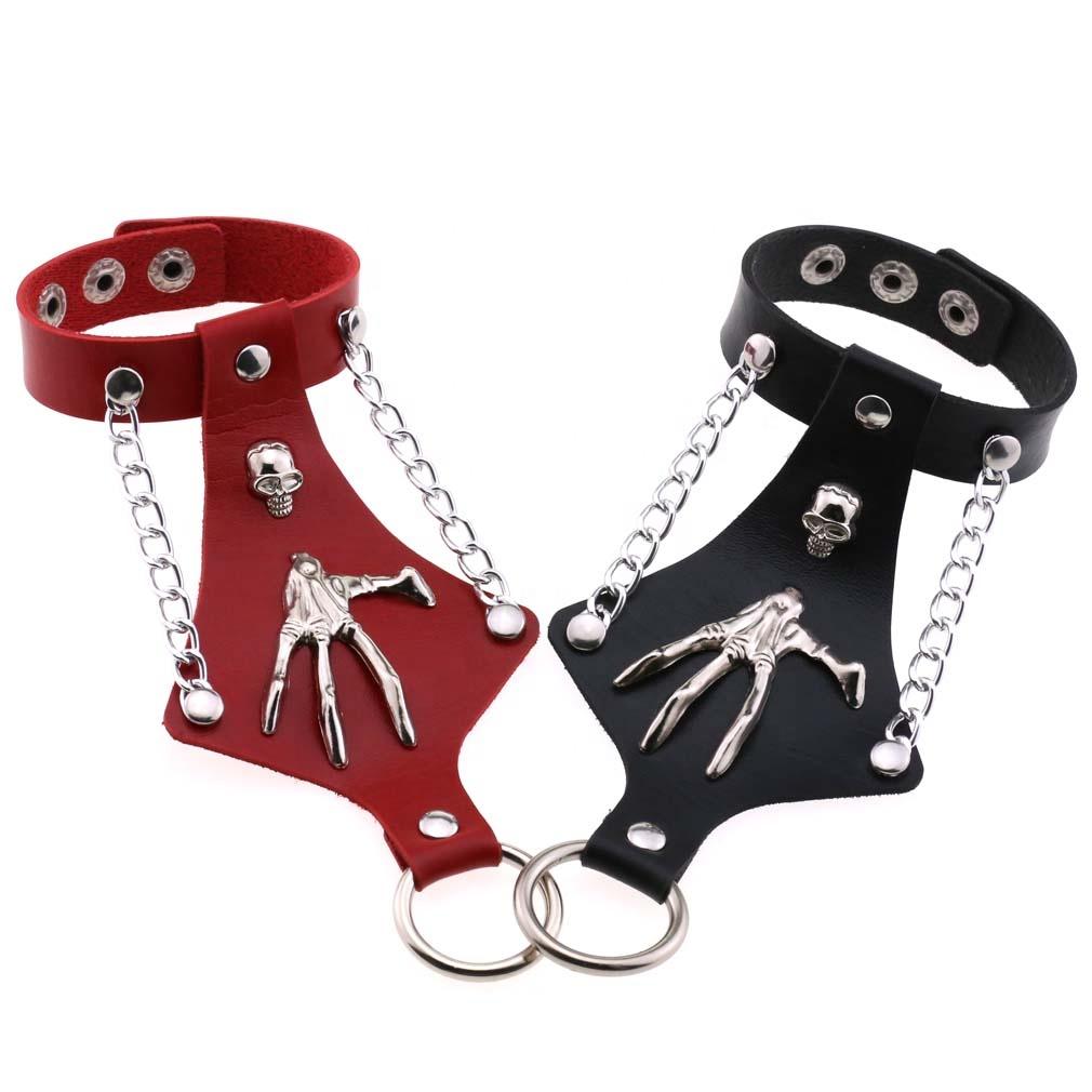 Exaggerated Non Mainstream Ring Bracelet Leather Bangle Punk Goth Skull Claw Sleeve Bracelet