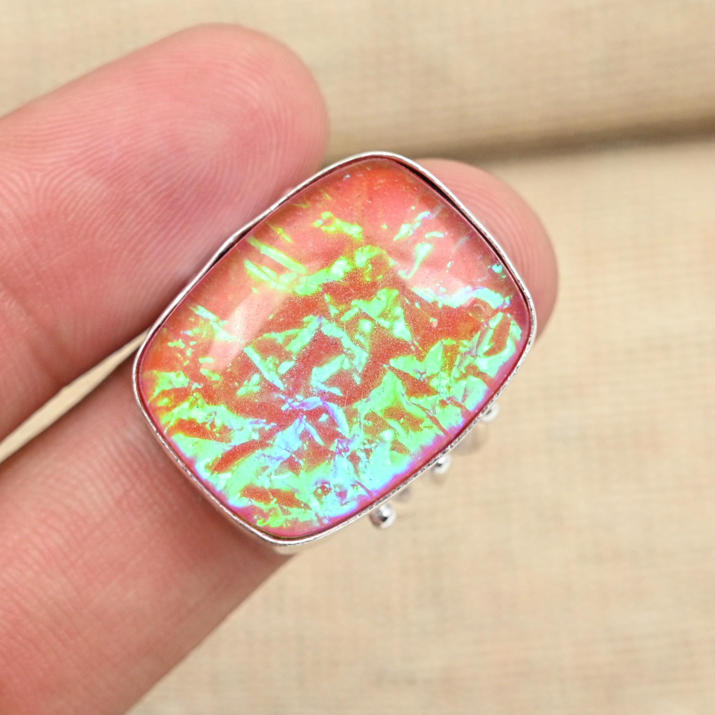 

Розовое тройное опаловое кольцо из стерлингового серебра 925 пробы ручной работы с великолепными ювелирными изделиями для женщин