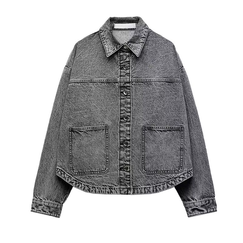 Spring New Arrival Women's Clothing Work Clothing Patch Decoration Long Sleeves Lapel Denim Jacket Coat 0108229 0108021