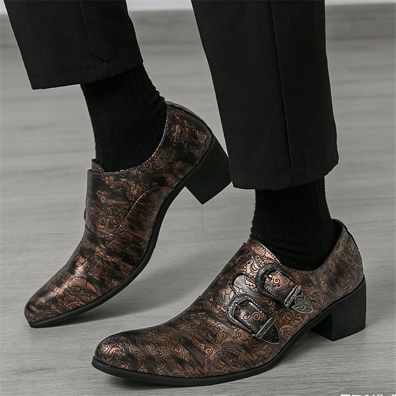 Britain Monk Strap Loafers Men Pointed Skeleton Patent Leather Elevator Shoes Designer Formal Wedding Dress Homecoming Footwear