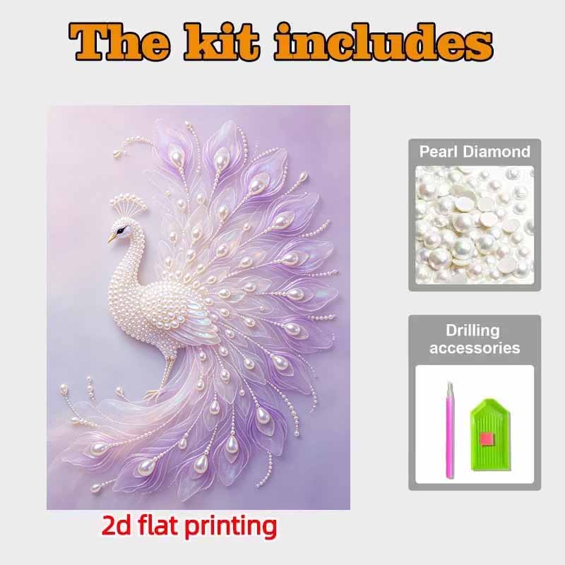 Purple Peacock Pearl Art Painting Home Wall Decor Pearl Gemstone Painting Picture Crafts Adult/Beginner Gift Creative Home Decor Unframed