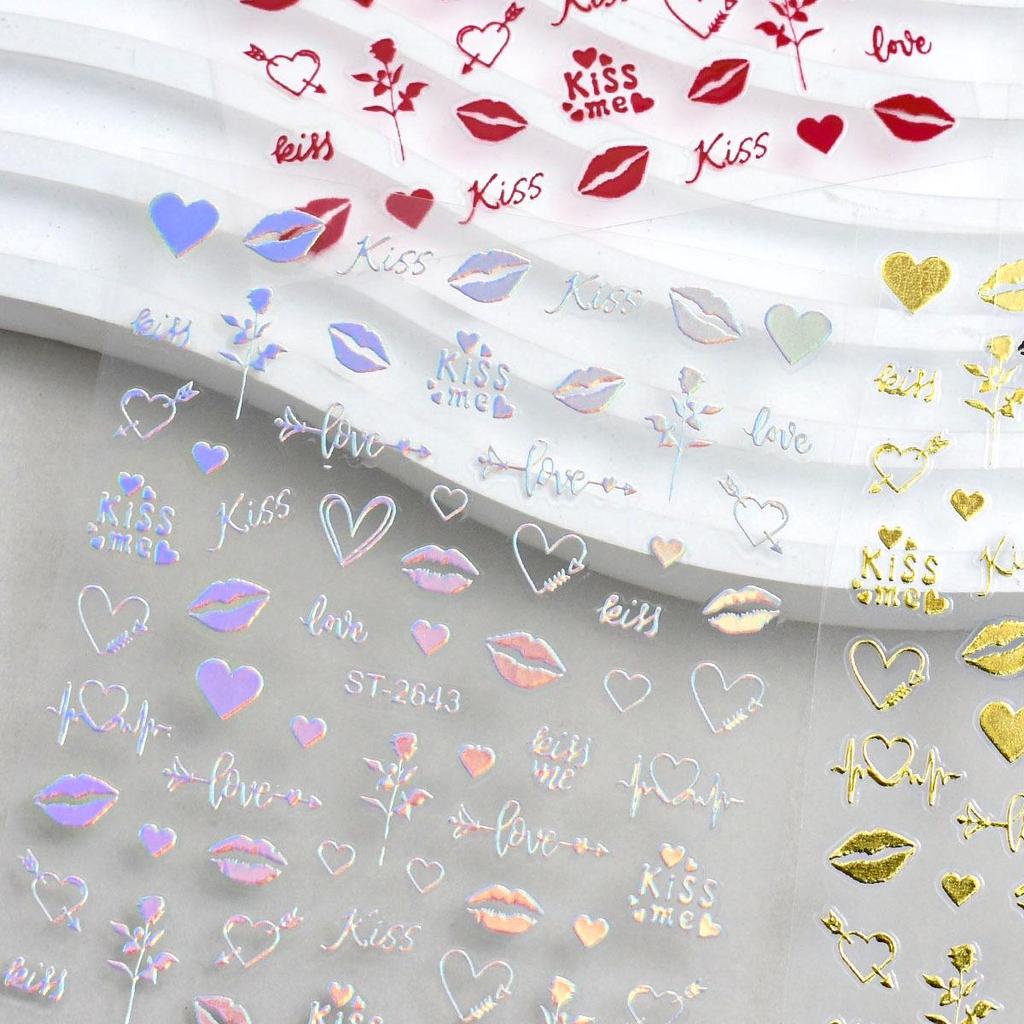 Valentinstag-Nagelsticker: Sexy Lippen, Herz- & Rosen-Designs