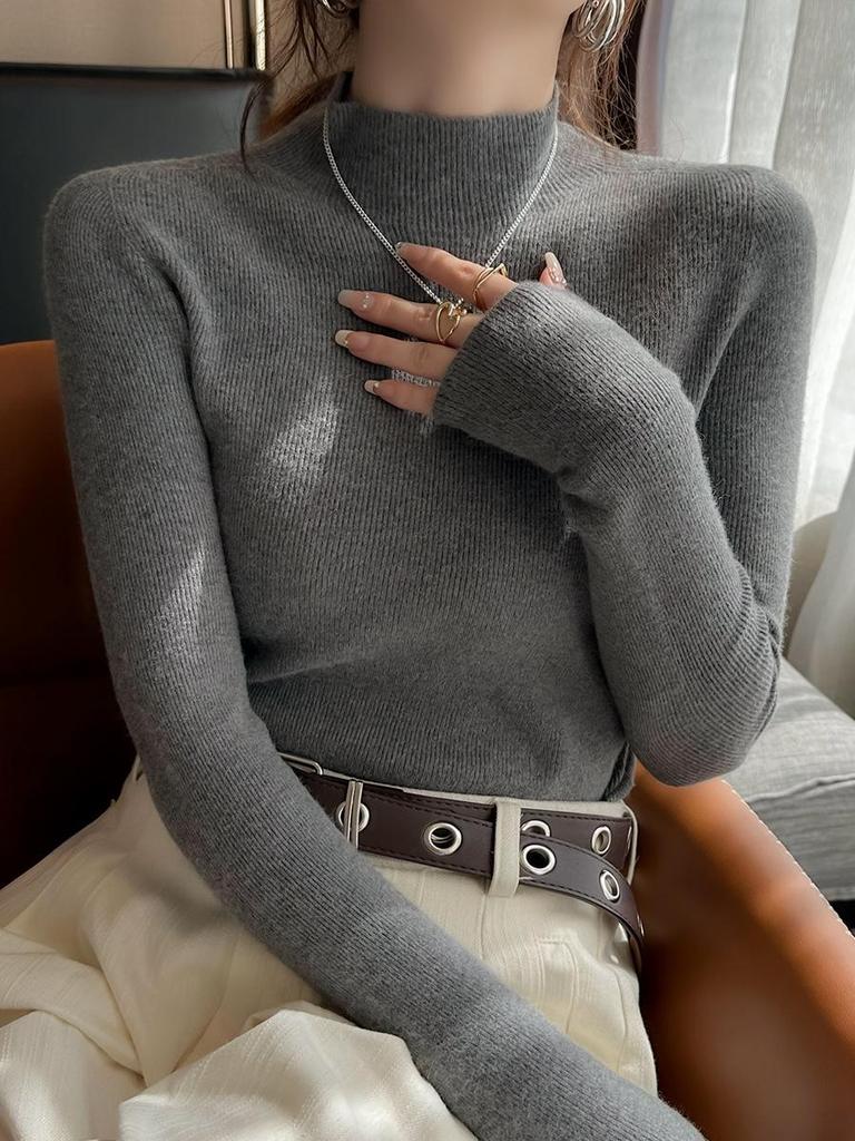 2026 Spring Women's Soft Wool Half-High Neck Slimming Knit Top