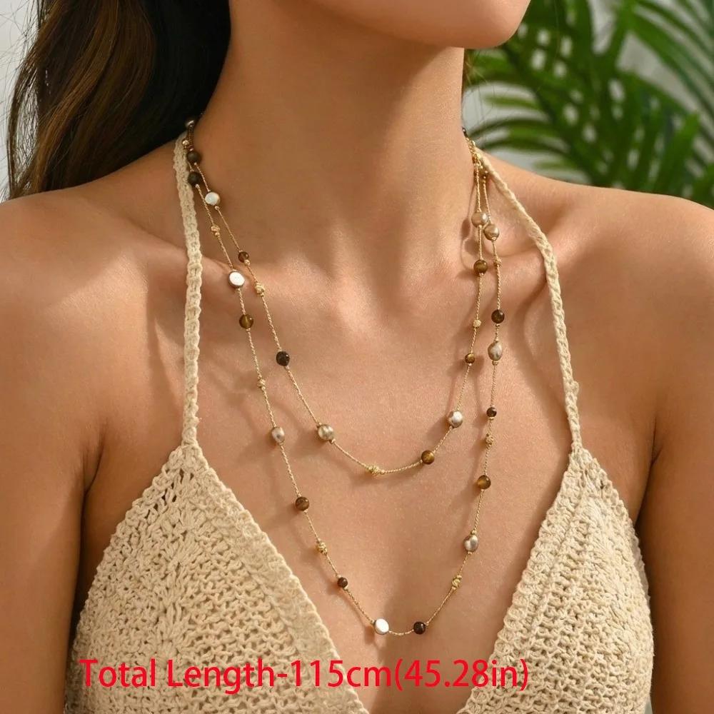 New Alloy Pentagram Star Pendant Silver Color Punk Long Chain Necklace Double Layer Y2K Style Choker