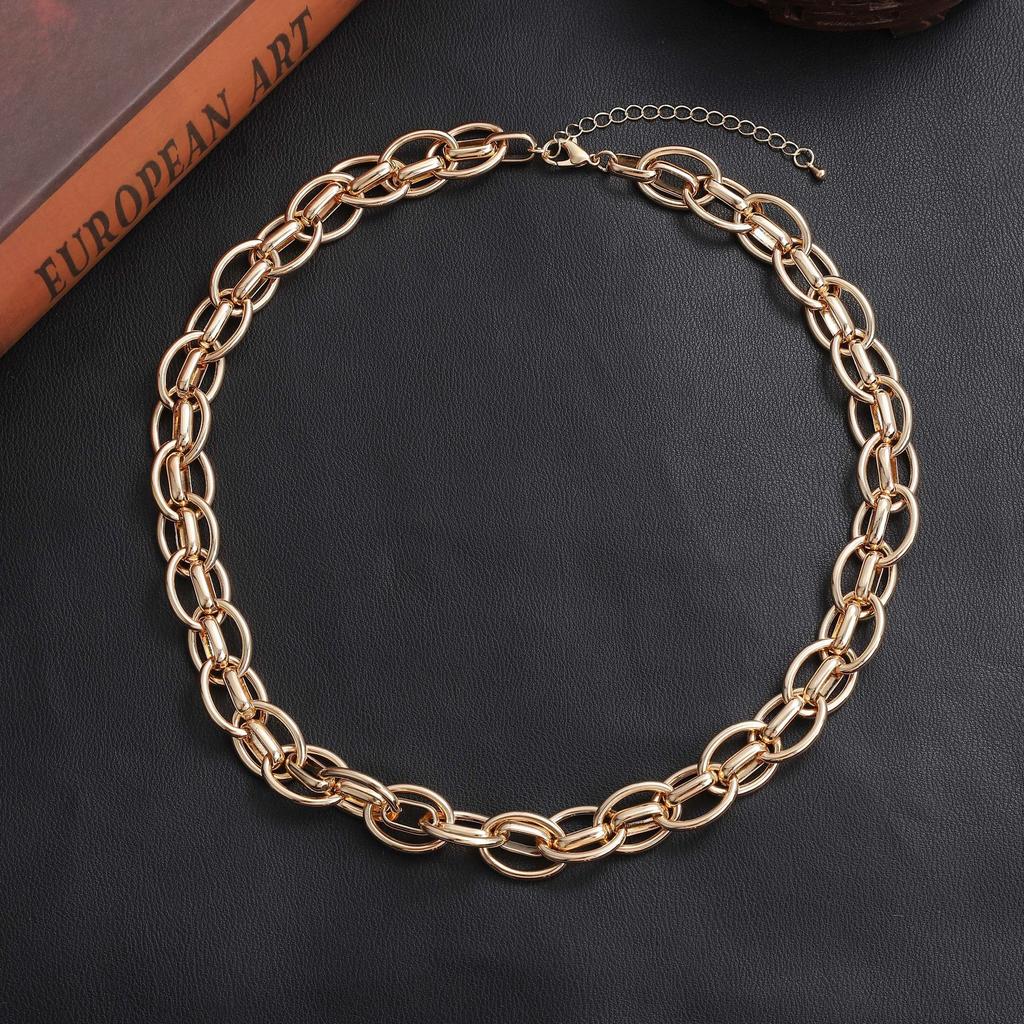 Luxury European and American, Hip-hop Punk Style Exaggerated Thick Necklace Female, Street Auction Trendy Gold-plated Chain Versatile Neck Necklace