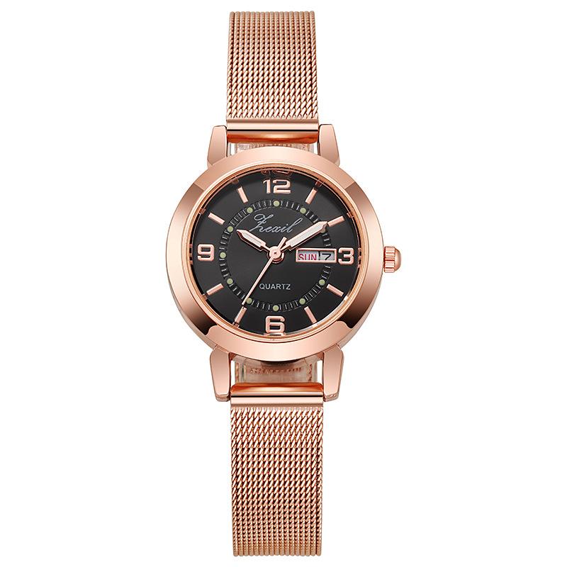 Luxury Small Round Dial Waterproof Luminous Double Calendar Quartz Watch Ladies Business Simple Temperament Watch