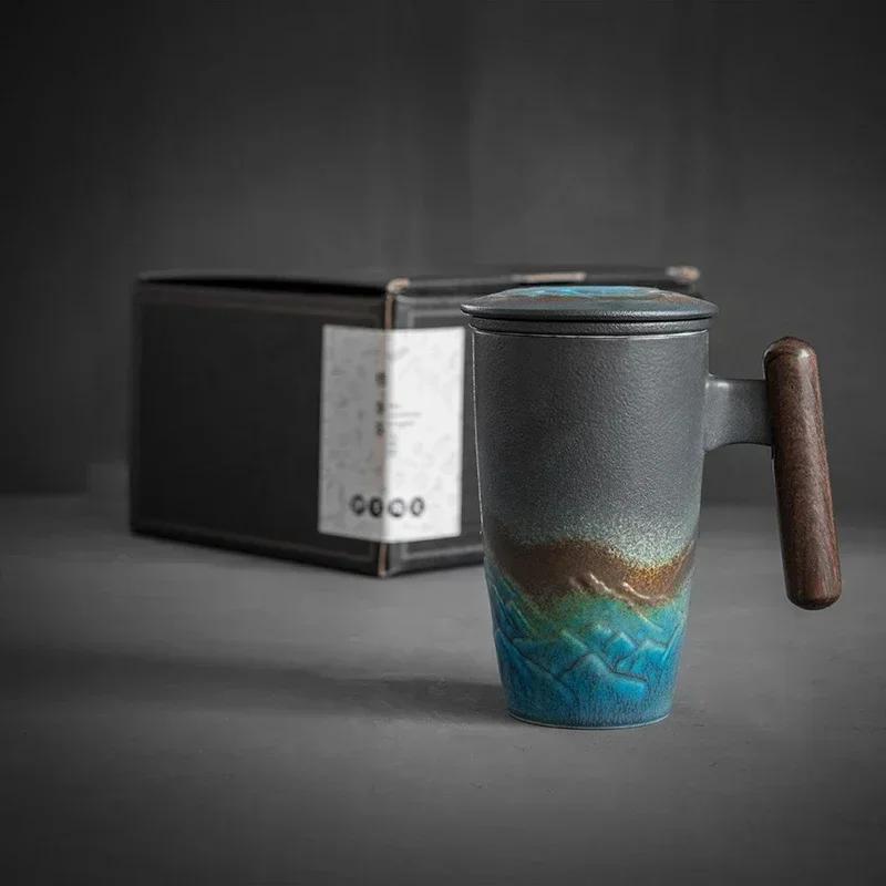 Creative Retro Mug Ceramic Large Tea Cup Coffee Handmade Pottery Mug Cups and Mugs Business Gift Set 300ml