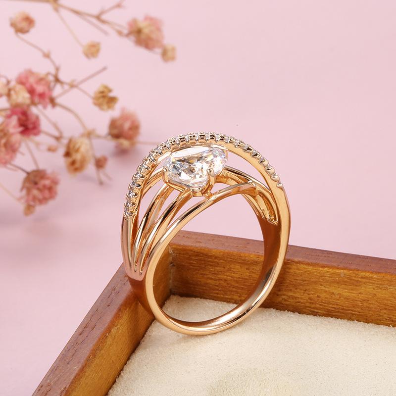 Popular Micro Inlaid 18k GOLD Zircon Ring Women Ins Fashion Cool Wind Geometric Lines Cross Multi-level Ring Wholesale
