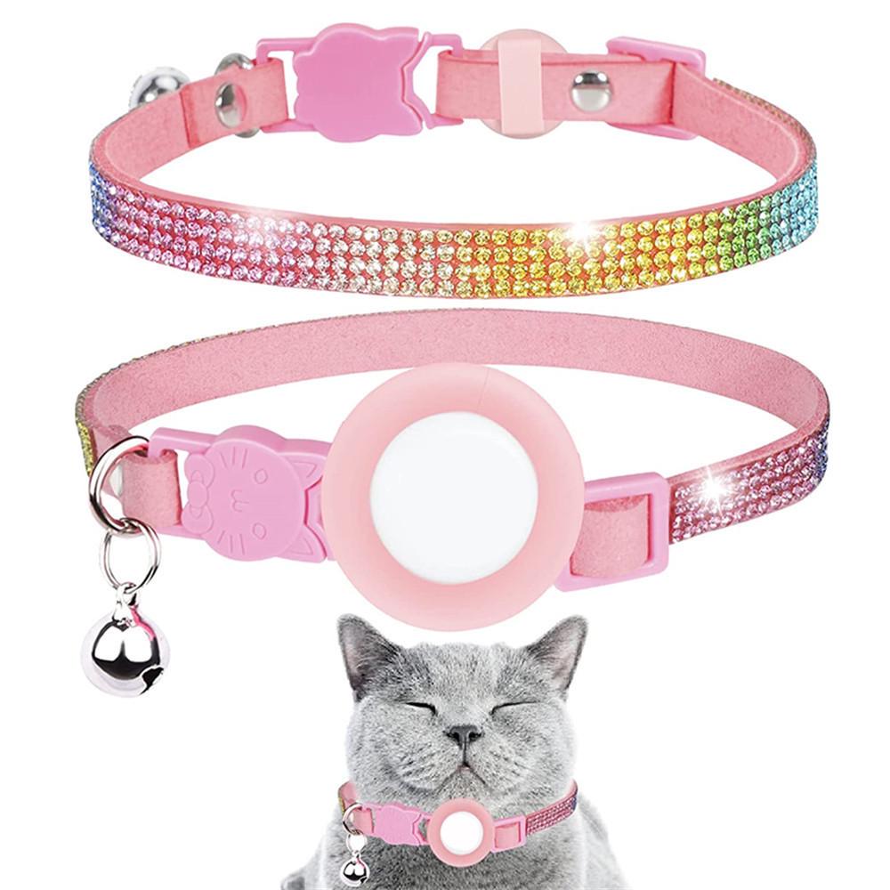 Rhinestone Cat Collar for Airtag with Bell & Anti-Choking Buckle