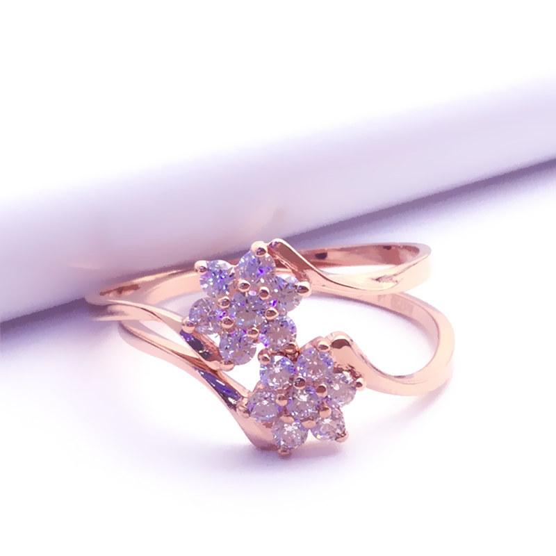 Кольцо-цветок с инкрустацией цирконами, цвет Золотой, Открытое кольцо, цвет Розовое золото, с фиолетовым золотом, Кольцо для подчеркивания темперамента.