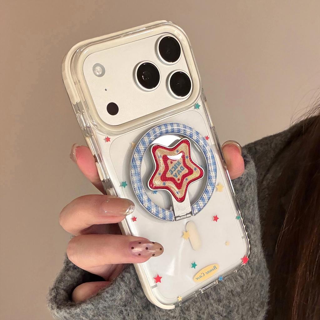Transparent colored stars iPhone17promax Phone case13Apple17Applicable15Gilded Magnetic Stand16