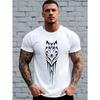Europäische Größe Geometrisches Muster | Wolf  | Wolfskopf Druck Bekleidung, Herren Outdoor Trendiges Bedrucktes T-Shirt, Street Fashion Klassisches Kurzarm-T-Shirt