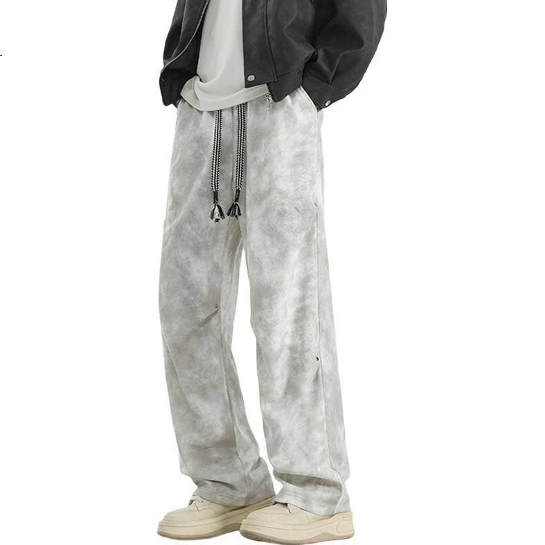 NASA GISS Official Trendy Casual Pants for Men, American High Street Straight-Leg Dirt Pants, Loose Wide-Leg Trousers for Men, Gray, 3XL