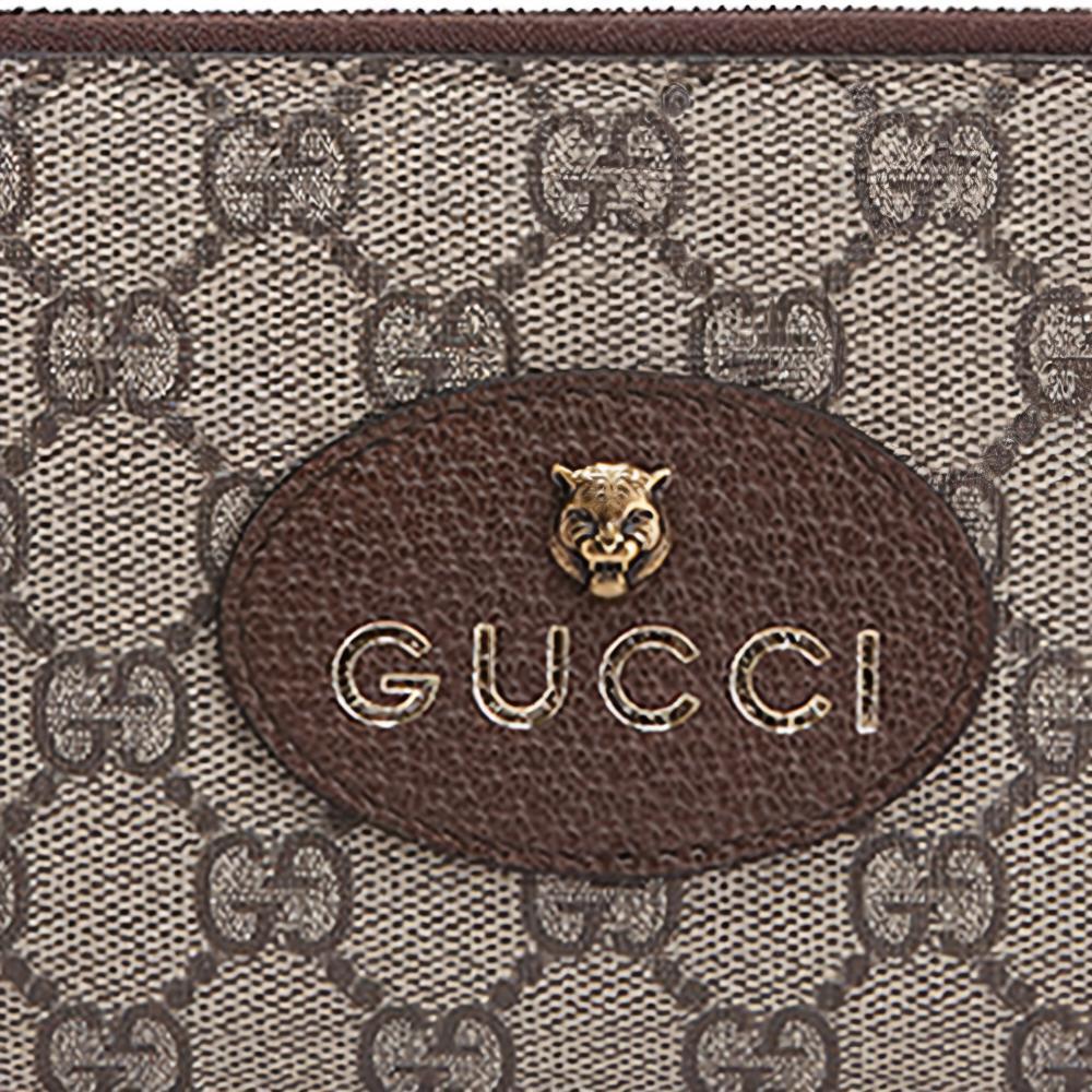Gucci Seria Neo Vintage Długi Metalowy Zamek Błyskawiczny Z Logo Zdobionym Tygrysią Głową Płócienny I Skórzany Portfel Portfel Unisex Hebanowy Brązowy Żółty 473953-K9GOT-8861