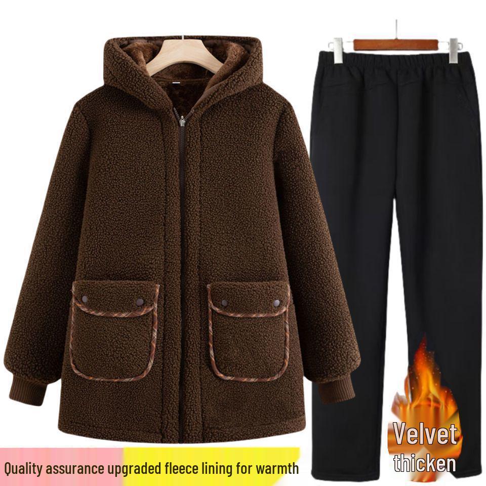 Mom's Winter Lambswool Cotton Jacket with Fleece for Middle-Aged and Elderly