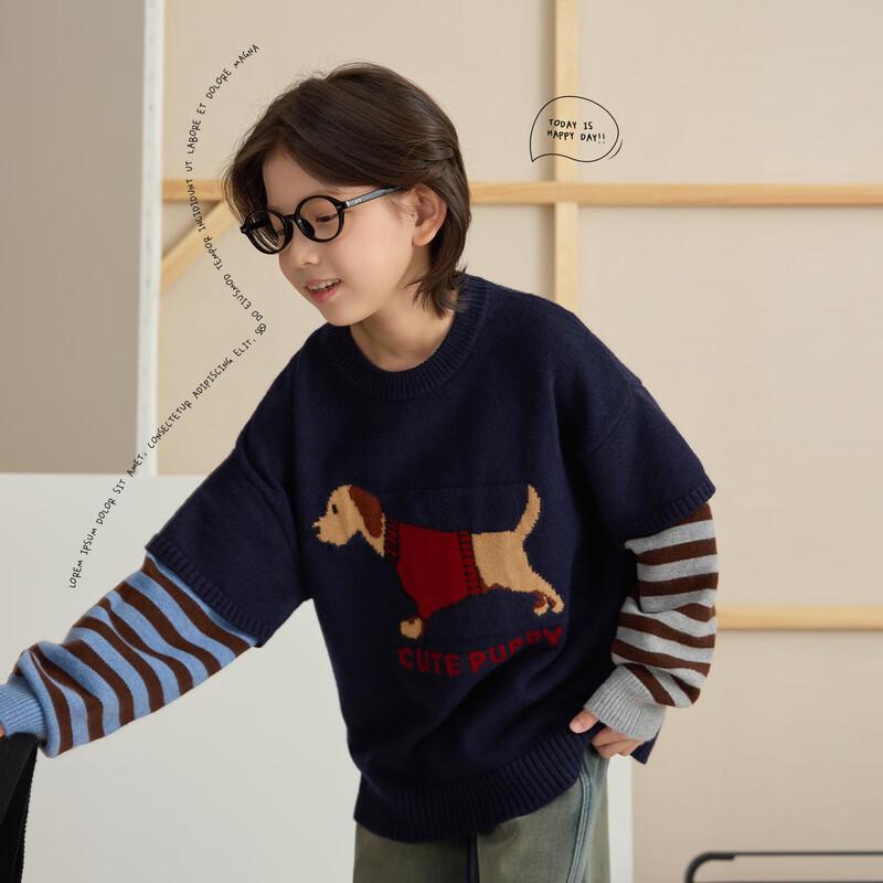 Boys  Dachshund Faux Two-Piece Striped Knit Winter Sweater 9094D 170