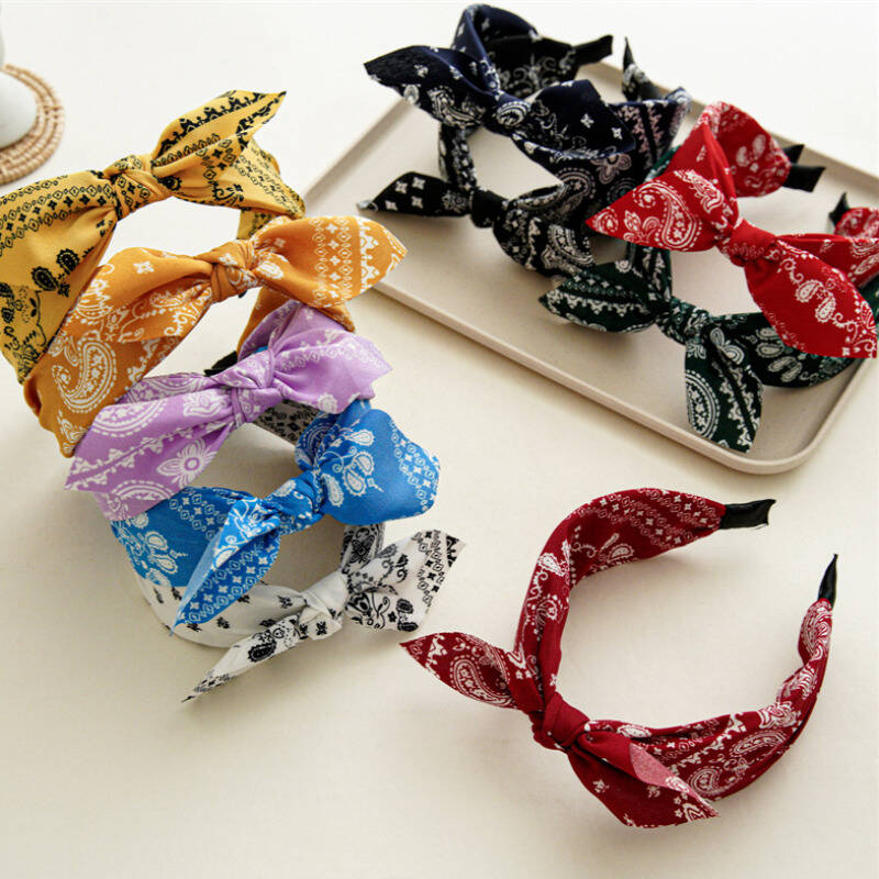Boho Bow Print Headbands for Women Wide Brimmed Hairbands Vintage Elegant Hair Hoop Cross Knot Headwear Girls Hair Accessories