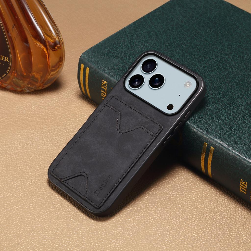 Retro Froste Leather Phone Case for iPhone 17 Pro Max Air 17E 16E 16 Plus 15 14 13 12 Card Slot Invisible Vertical Bracket Cover