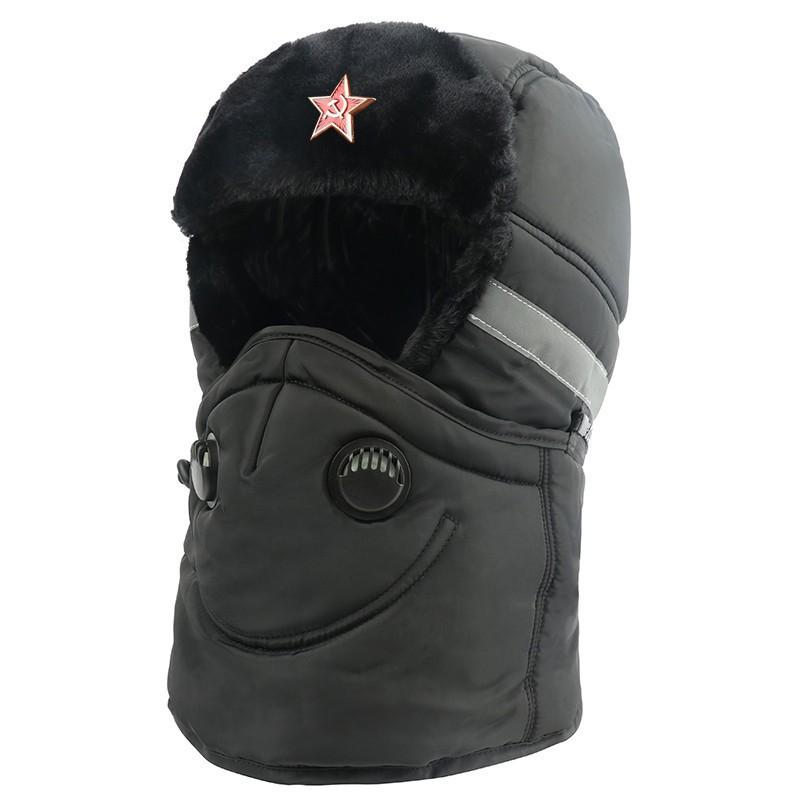 Winter Warm Fleece-lined Military Style Hat With Neck Gaiter Face Cover Windproof Waterproof Unisex Cap Cold Weather