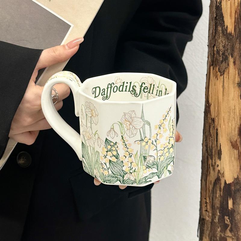 Retro Oil Painting Ceramic Coffee Cup High Value Drinking Water Mug Afternoon Teacup Birthday Gift for Girls