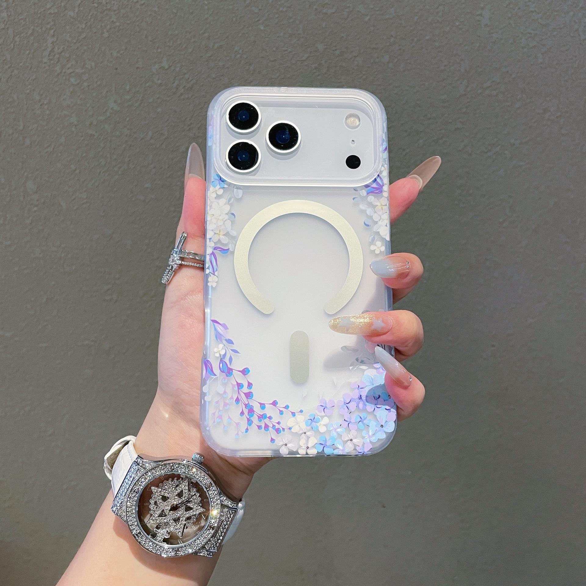 2025 New Luxury Glossy PC Phone Case for Women Cute Stylish Floral Cover Shockproof Compatible with for iPhone 17 Plus 12 Pro Opp Bag&For iPhone 16